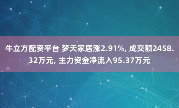 牛立方配资平台 梦天家居涨2.91%, 成交额2458.32万元, 主力资金净流入95.37万元